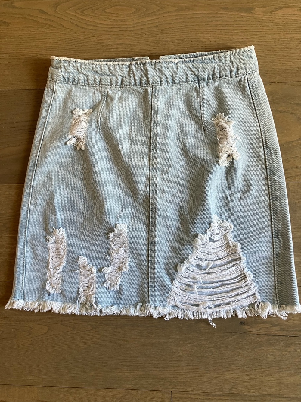 Forever 21 Light Blue Distressed Denim Mini Skirt